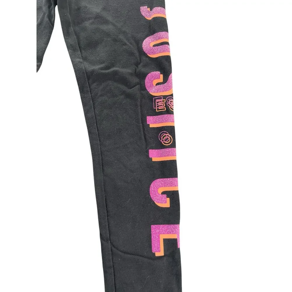 Justice Girls Black Pink Graphic Fitted Leggings Youth Size Small